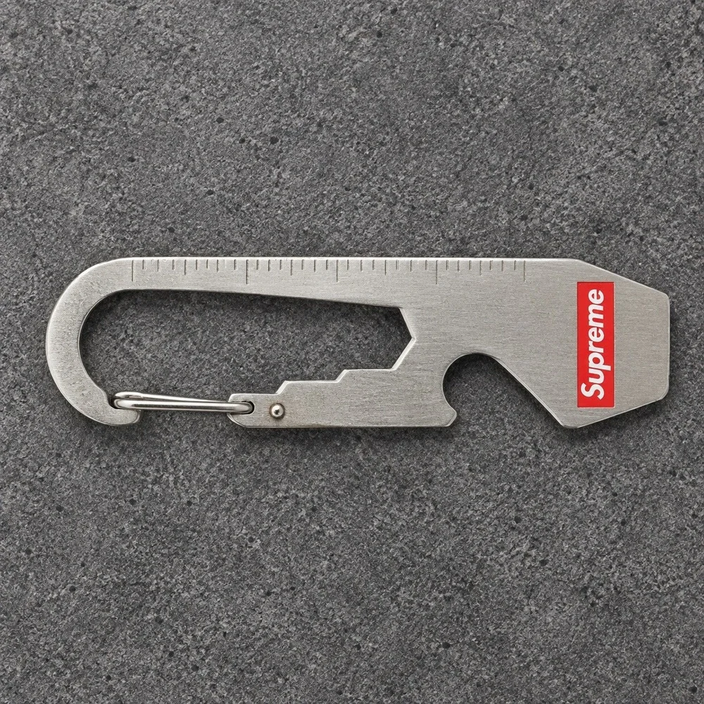 Supreme Multi-Tool Carabiner Keychain Silver Red Box Logo Bottle Opener EDC OS